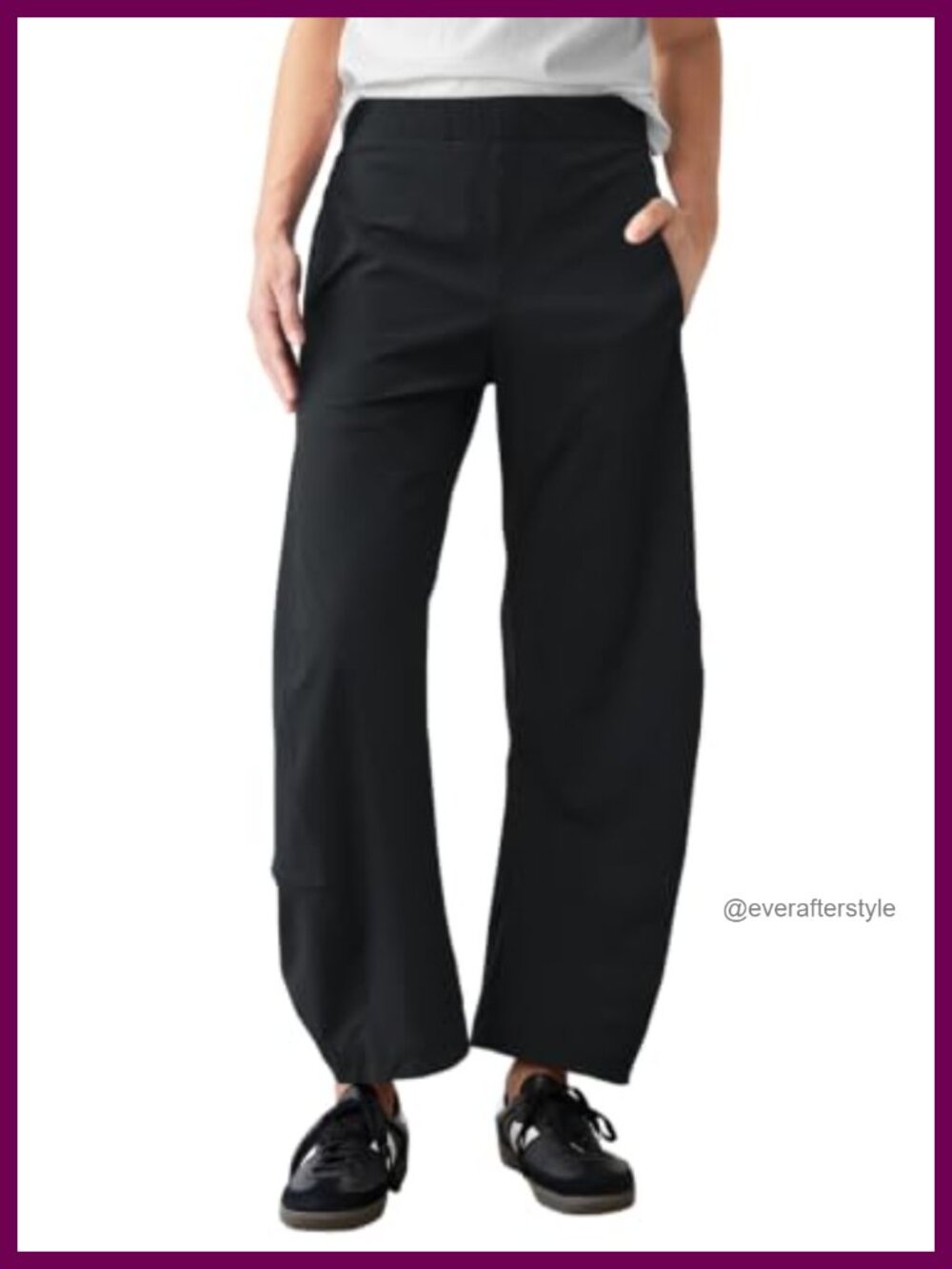 Womens Stretchy Nylon Barrel Travel Pants Elastic High Waist Ankle Work